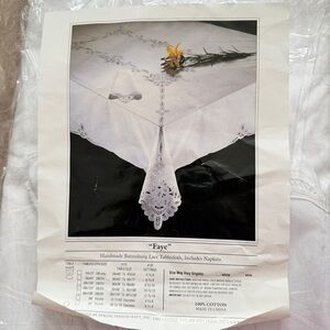 NEW Faye Handmade Battenburg Lace Tablecloth & Napkins Set Cotton White 68”x120”